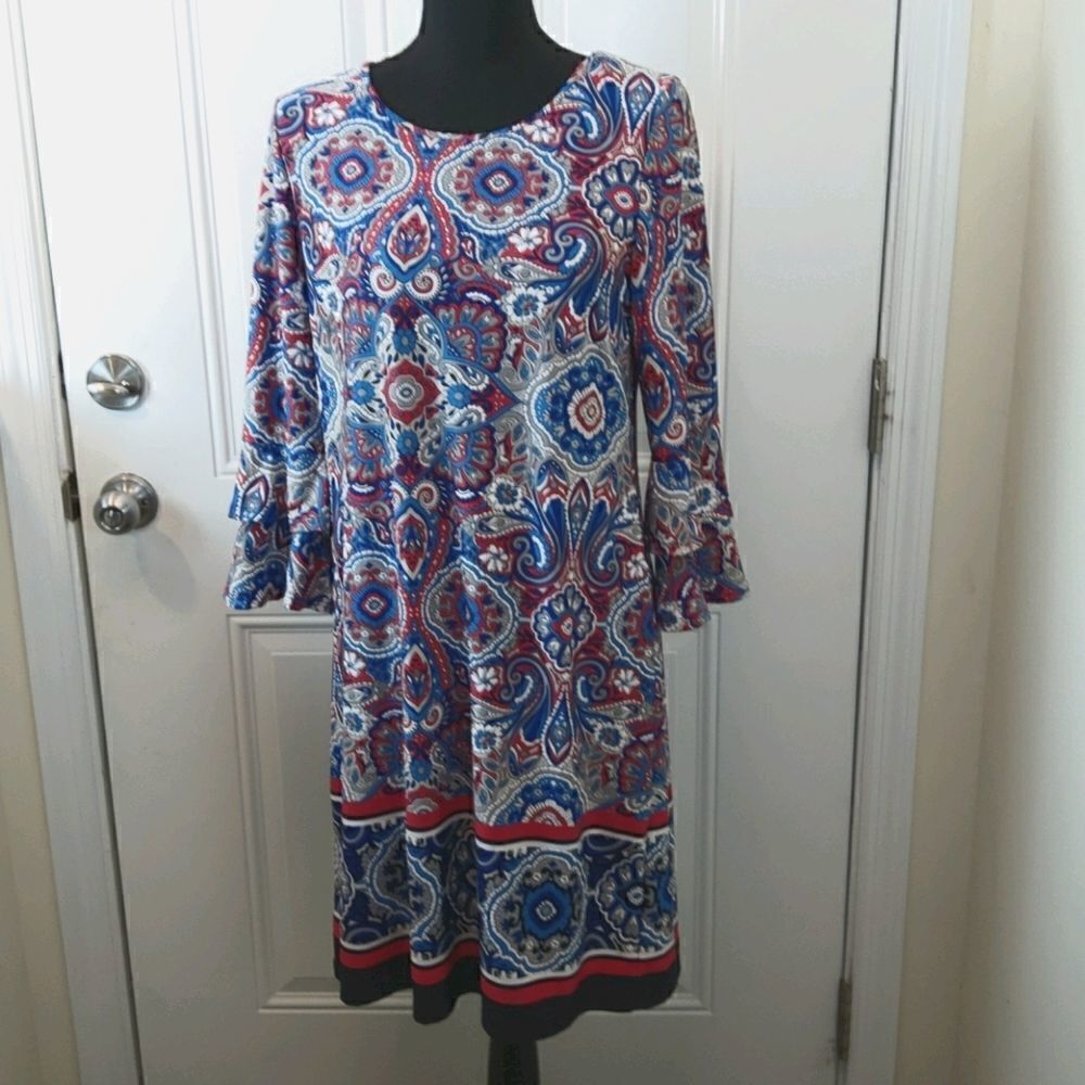Tacera 3/4 sleeve Paisley textured print dress